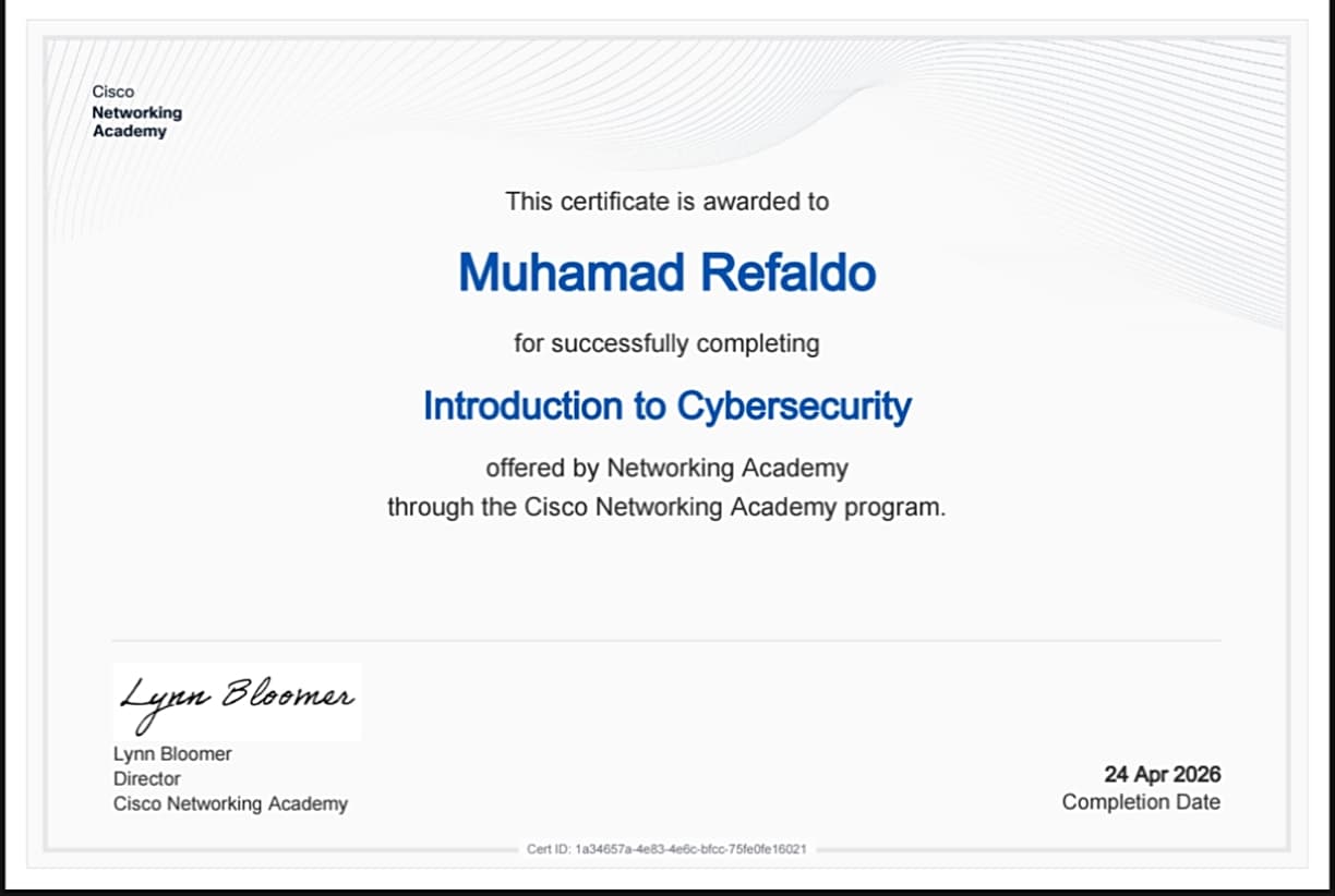 Gambar sertifikat Introduction to Cybersecurity